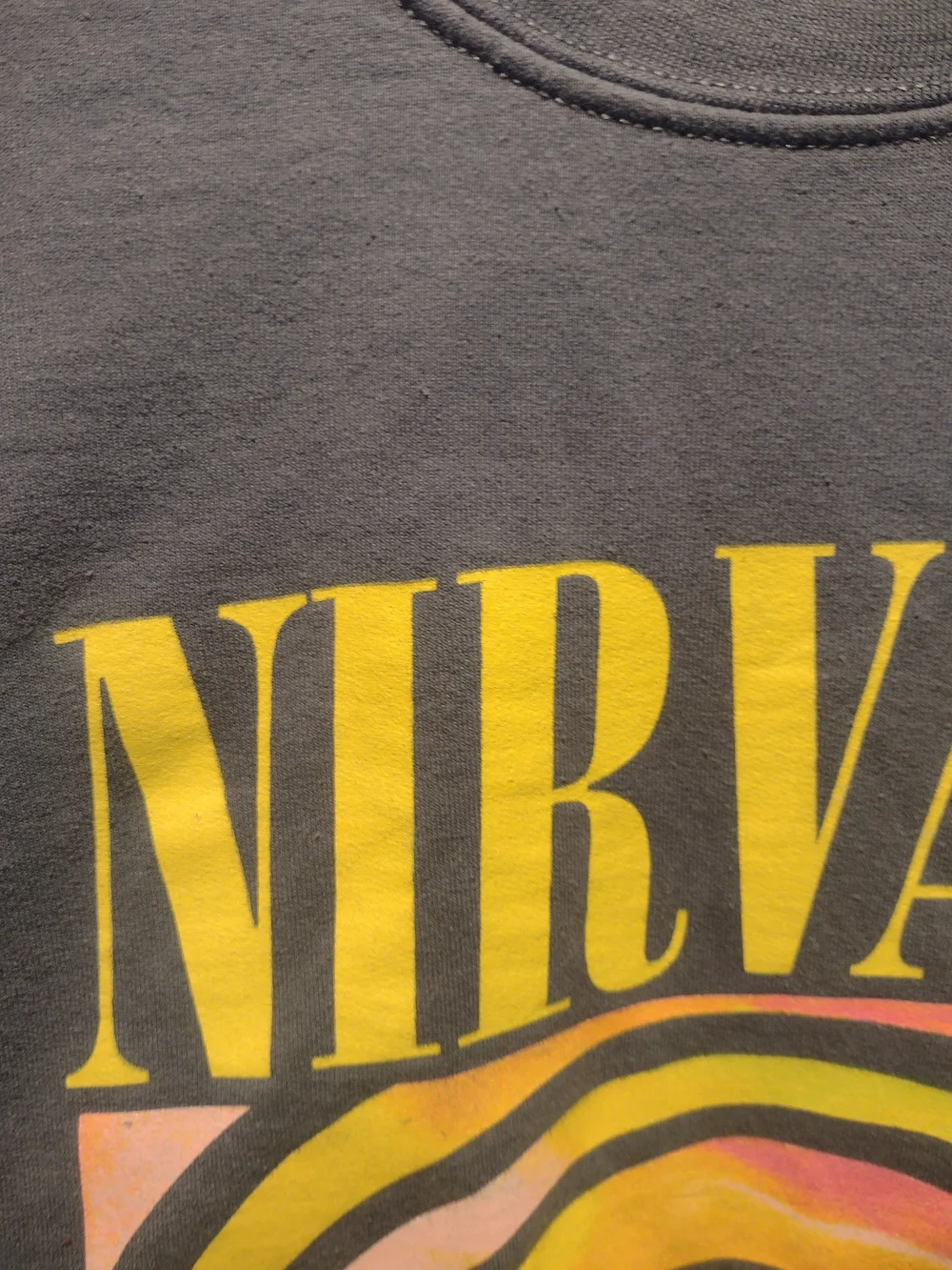 NIRVANA Gray Crewneck Sweatshirt with Yellow & Multicolor Smiley Graphic